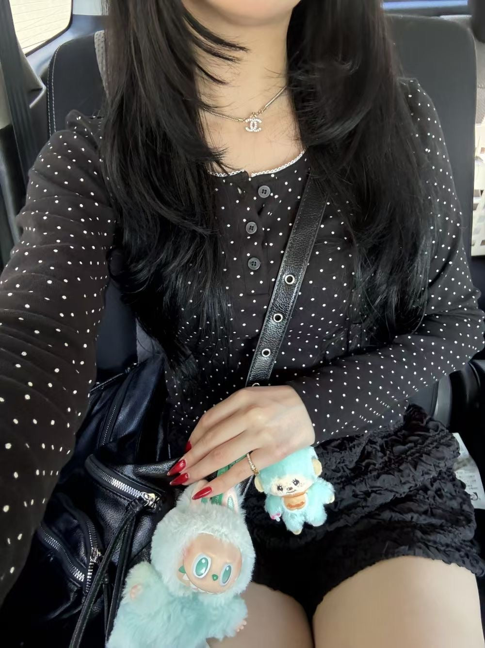 波點鈕扣長袖上衣 Polka Dot Button Long Sleeve Top