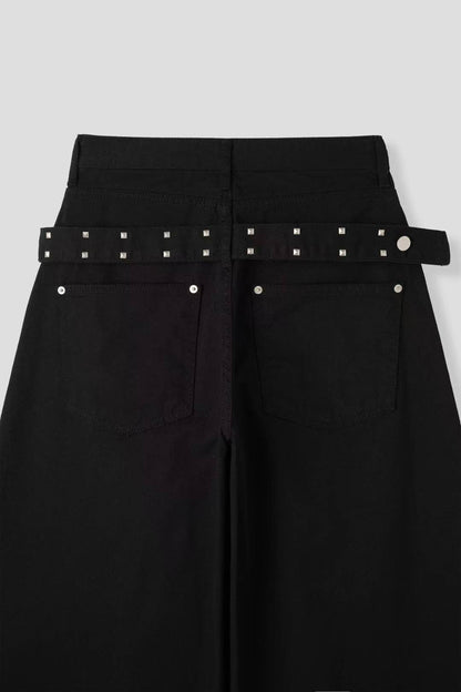 鉚釘腰帶彎刀褲 Rivet Belt Embroidery Wide Pants