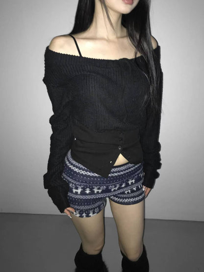 針織修身一字肩 Knit Off-Shoulder Fitted Top
