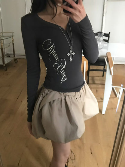 鈕扣文字印花上衣 Button Text Print Top