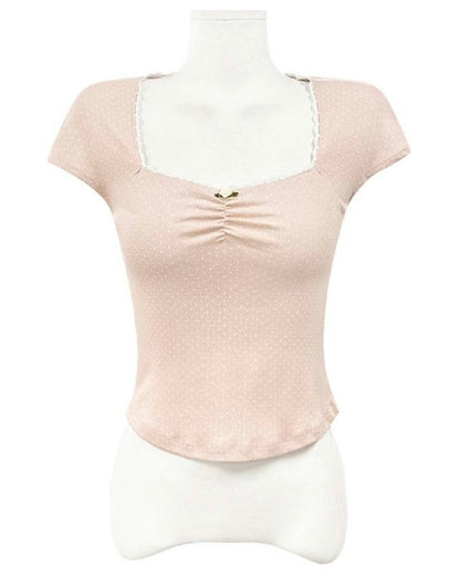 波點方領短袖上衣 Polka Dot Square Neck Short Sleeve Top