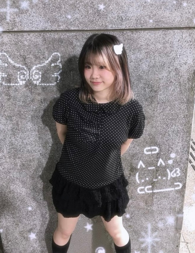 復古娃娃領波點皺摺短袖 Doll Collar Polka Dot Ruffled Short Sleeve Top