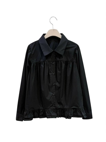 復古裙擺長袖恤衫 Retro Peplum Long Sleeve Shirt