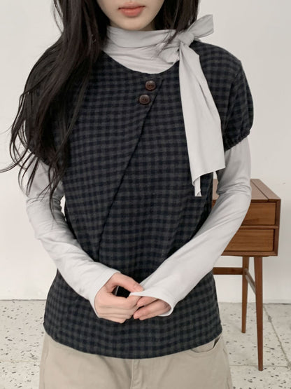 格仔鈕扣上衣 Checkered Button Blouse