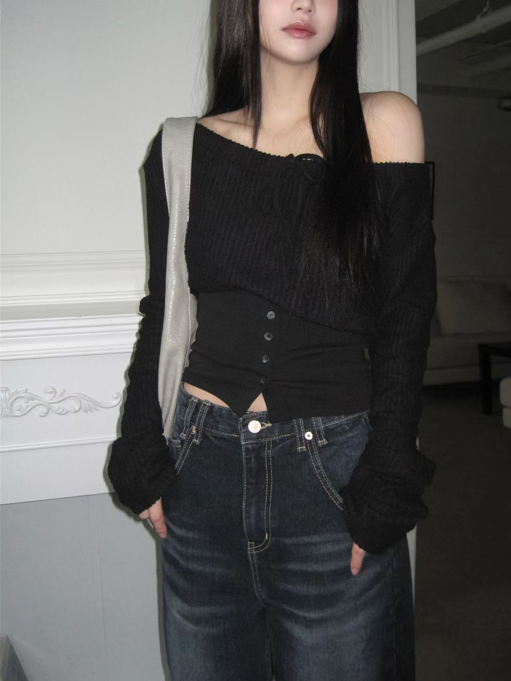 針織修身一字肩 Knit Off-Shoulder Fitted Top