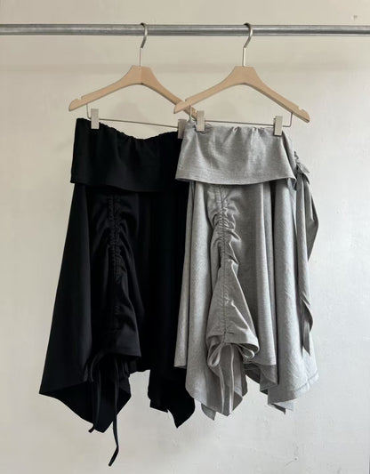 不規則抽繩中裙 Irregular Drawstring Midi Skirt
