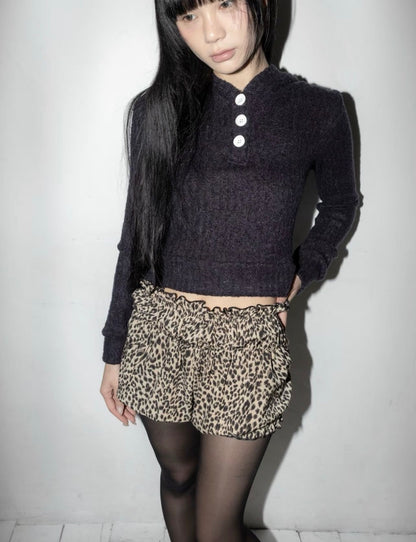 鈕扣連帽短版冷衫 Hooded Cropped Cardigan