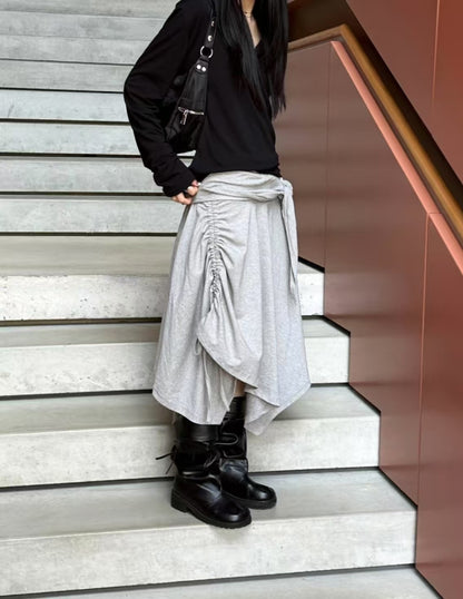 不規則抽繩中裙 Irregular Drawstring Midi Skirt