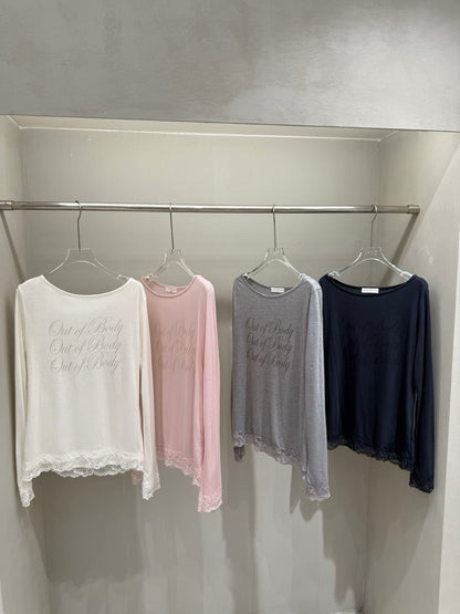 蕾絲拼接薄透羊毛長袖衫Lace Patchwork Sheer Wool Long Sleeve Shirt