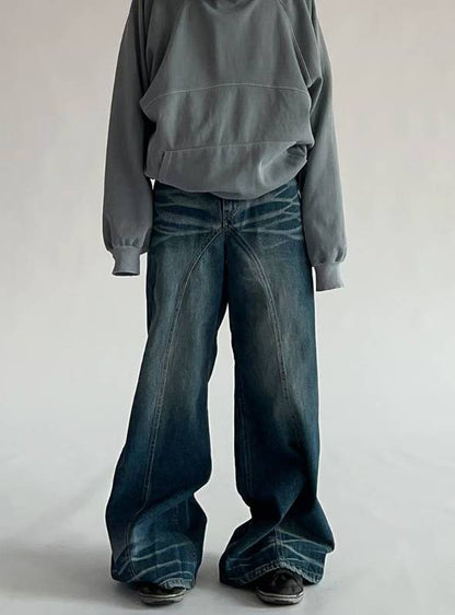 【Unisex】鈕扣彎刀牛仔褲  Button Barrel-leg Jeans