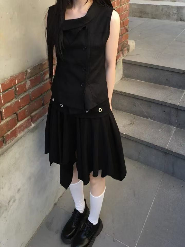 不對稱鈕扣中裙 Asymmetrical Buttoned Midi Skirt