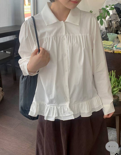 復古裙擺長袖恤衫 Retro Peplum Long Sleeve Shirt