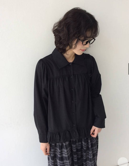 復古裙擺長袖恤衫 Retro Peplum Long Sleeve Shirt