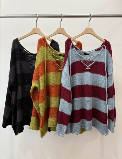 間條露肩毛衣 Striped Off-Shoulder Sweater