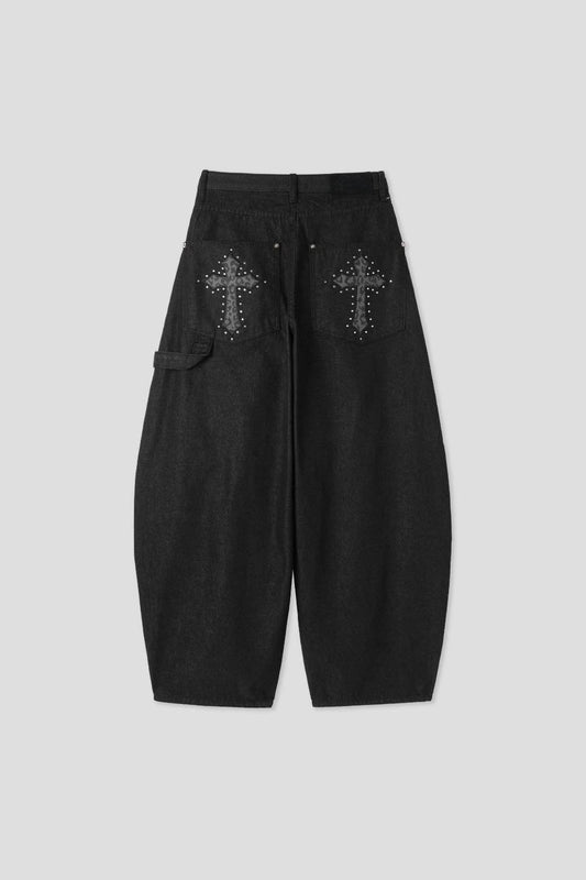 十字架彎刀褲 Cross Embroidery Wide Pants