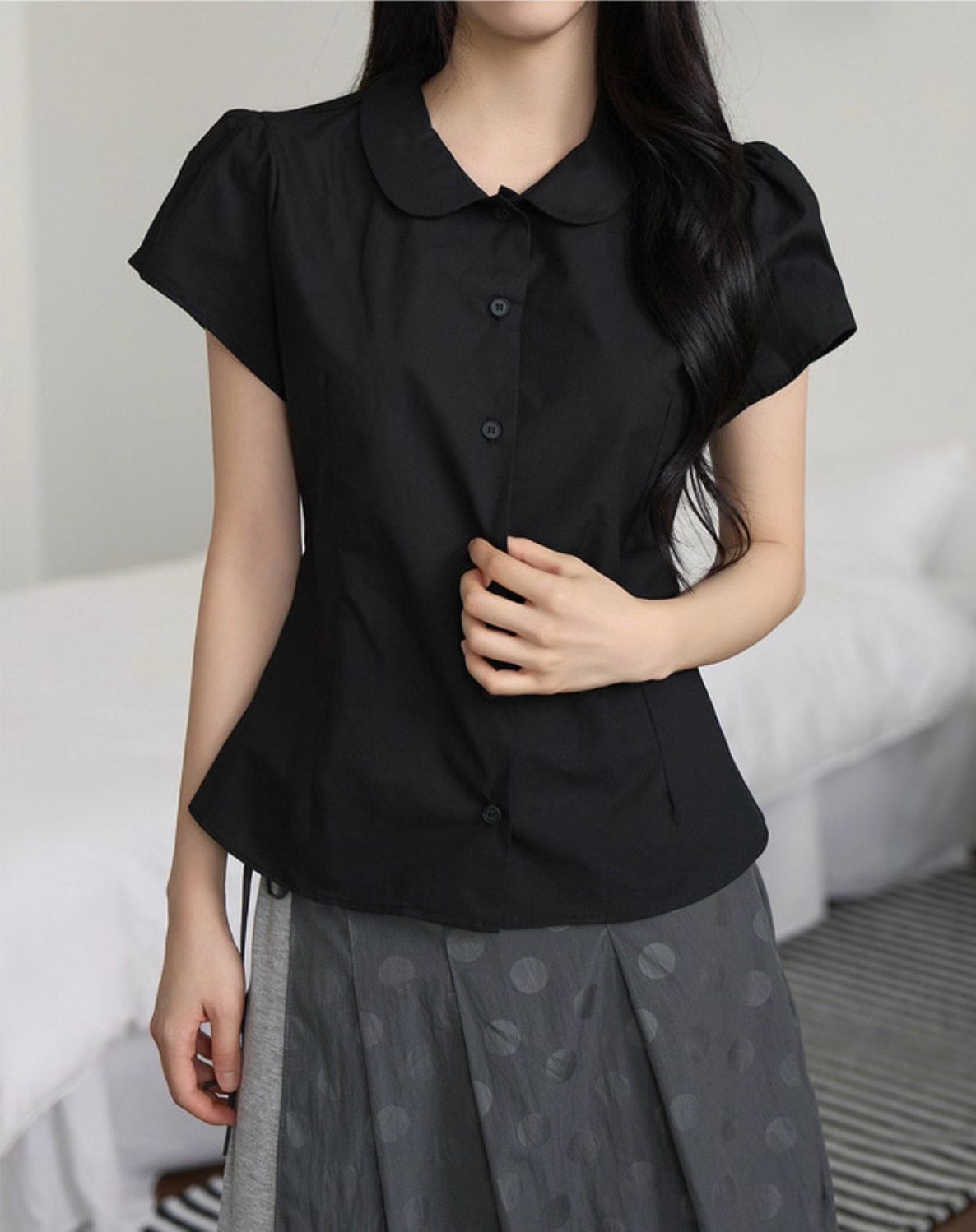 娃娃領收腰襯衫 Doll Collar Fitted Waits Shirt