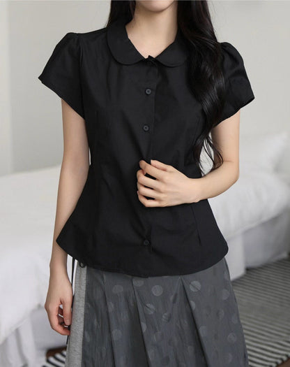 娃娃領收腰襯衫 Doll Collar Fitted Waits Shirt
