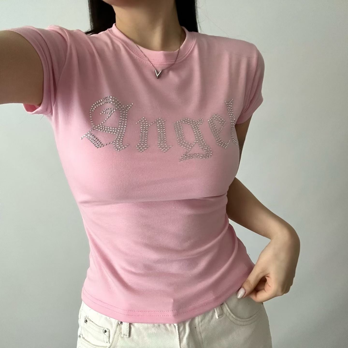 天使印花短版短袖 Angel Print Crop Top