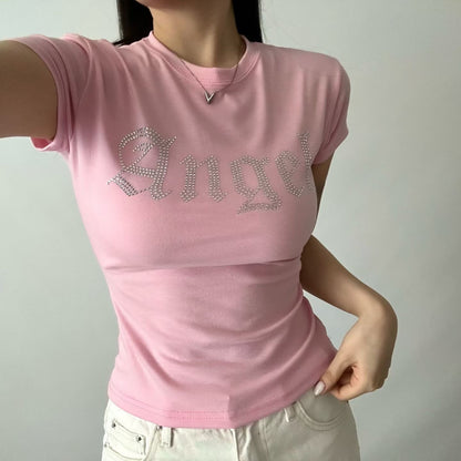 天使印花短版短袖 Angel Print Crop Top
