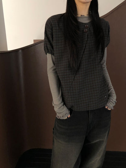 格仔鈕扣上衣 Checkered Button Blouse