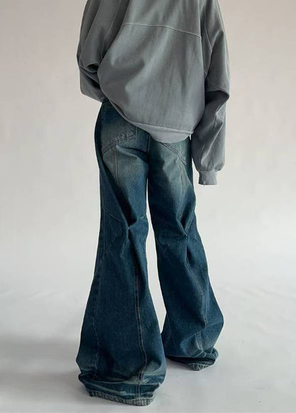 【Unisex】鈕扣彎刀牛仔褲  Button Barrel-leg Jeans