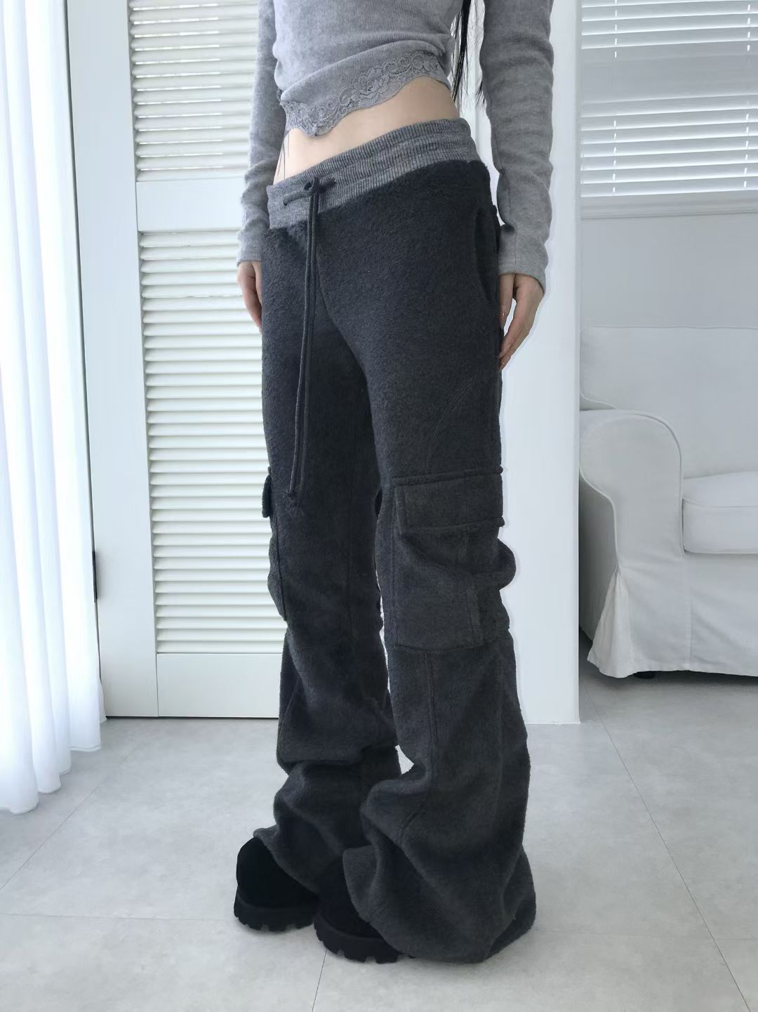 針織拼色喇叭褲 Colorblock Knit Flare Pants