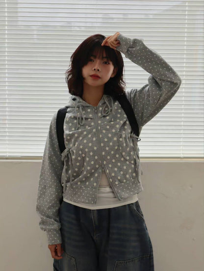 波點雙拉鍊連帽外套 Polka Dot Double Zip Hooded Jacket