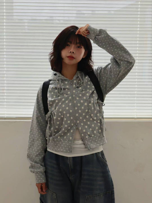 波點雙拉鍊連帽外套 Polka Dot Double Zip Hooded Jacket