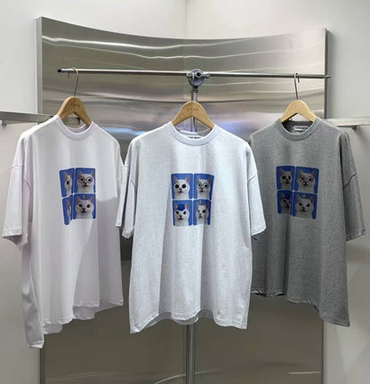 【Unisex】四格貓貓短袖T-shirt Four-grid cat short-sleeved T-shirt