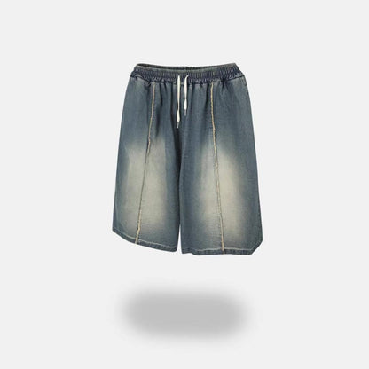 【Unisex】牛仔毛邊五分中褲 Denim Raw-edge Cropped Trousers