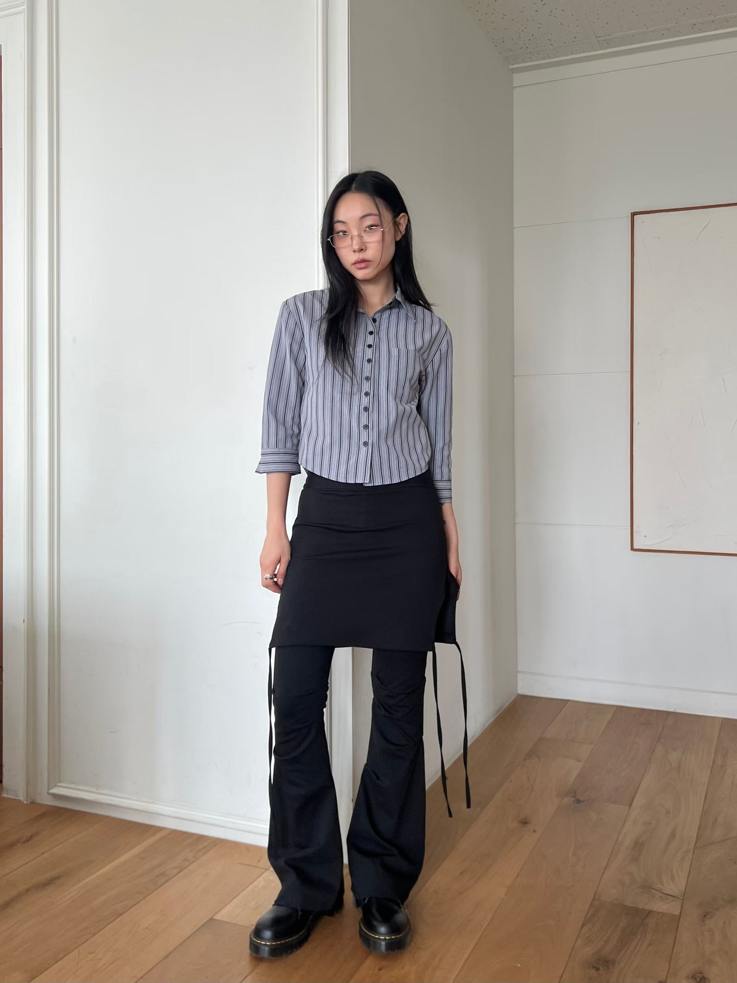 飄帶裙擺皺摺長褲 Ribbon Hem Ruched Wide Leg Pants