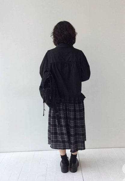 復古裙擺長袖恤衫 Retro Peplum Long Sleeve Shirt