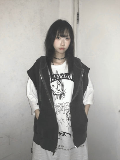 【Unisex】拉鍊連帽衛衣背心 Zip-up Hooded Sweatshirt Vest