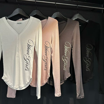 鈕扣文字印花上衣 Button Text Print Top