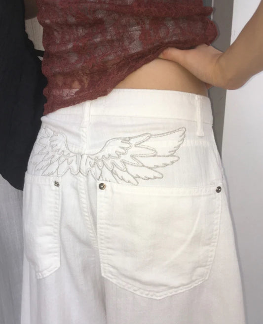 天使翅膀刺繡彎刀褲 Angel Wings Embroidery Wide Pants