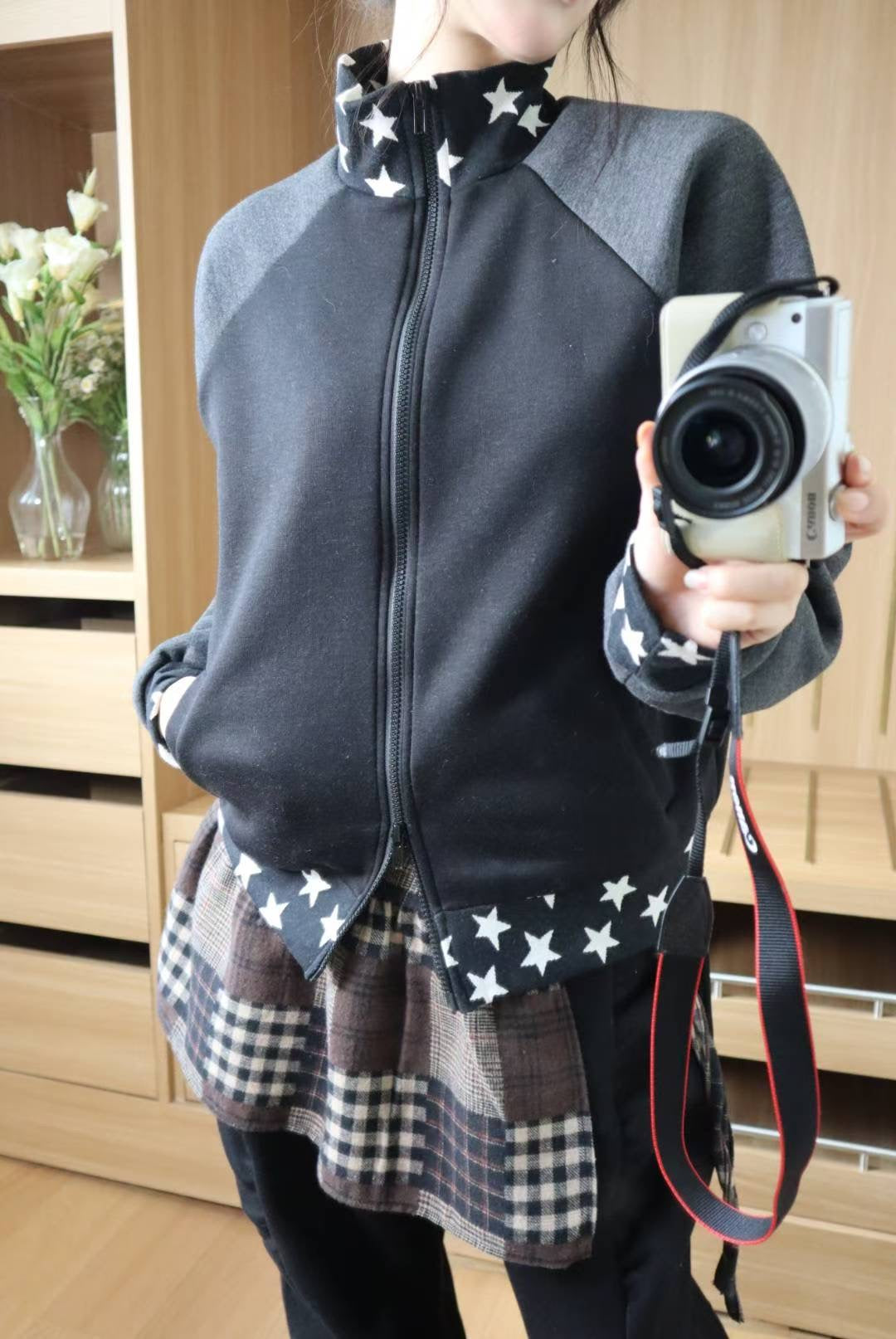 拼色星星雙拉鍊外套 Colorblock Star Dual-Zipper Jacket