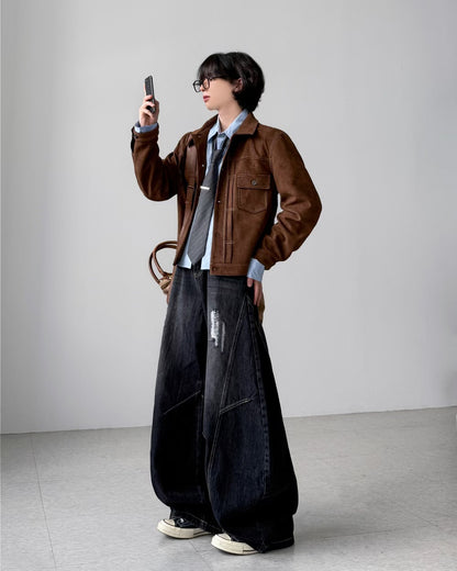【Unisex】深色水洗彎刀牛仔褲 Dark Washed High-rise Barrel-leg Jeans