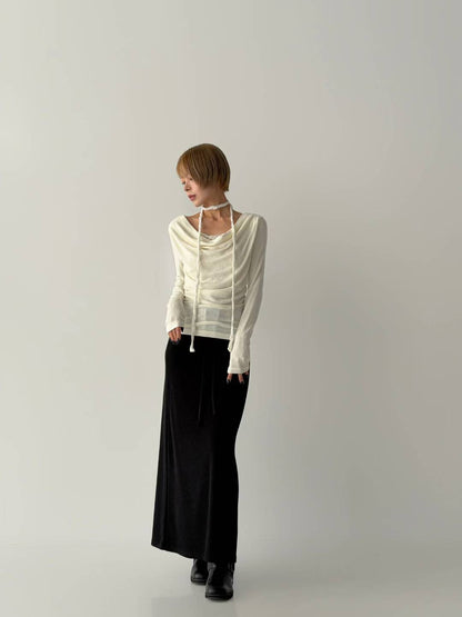 蕾絲蕩領掛頸長袖 Lace halter-neck long-sleeve top
