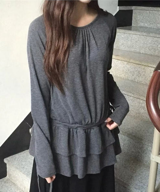 抽繩雙重花邊長袖上衣 Drawstring Double Ruffle Long Sleeve Top