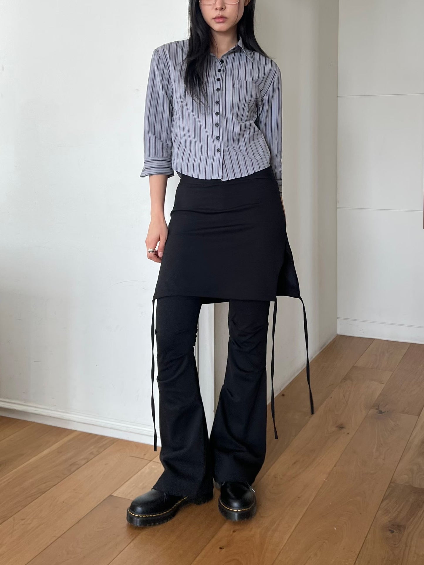 飄帶裙擺皺摺長褲 Ribbon Hem Ruched Wide Leg Pants