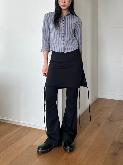飄帶裙擺皺摺長褲 Ribbon Hem Ruched Wide Leg Pants