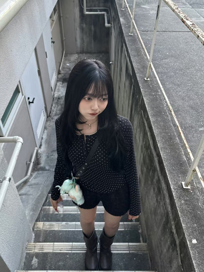 波點鈕扣長袖上衣 Polka Dot Button Long Sleeve Top