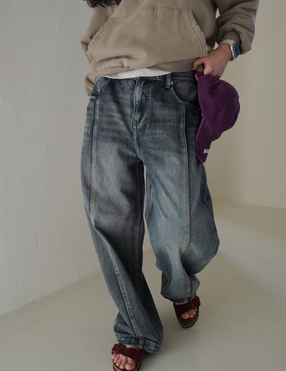 【Unisex】水洗牛仔寬褲 Washed Wide Denim Pants