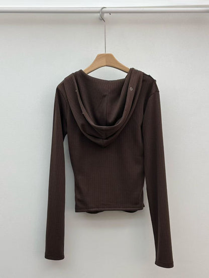 交叉V領釘釦連帽上衣 Crossover V-neck Buttoned Hooded Top