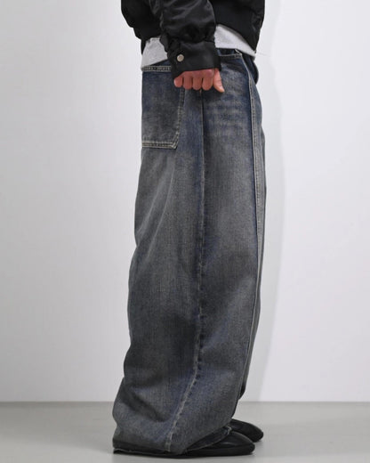 【Unisex】水洗牛仔寬褲 Washed Wide Denim Pants