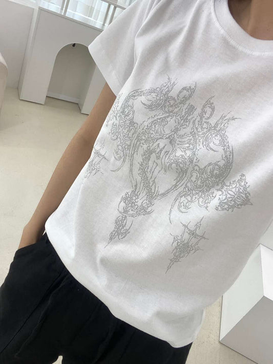 愛心圖騰印花短袖上衣 Heart Totem Print Short Sleeve Top