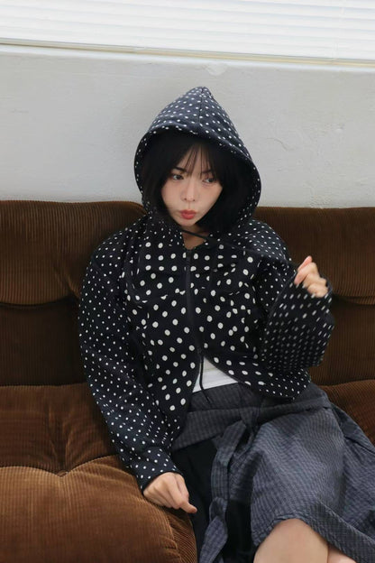 波點雙拉鍊連帽外套 Polka Dot Double Zip Hooded Jacket