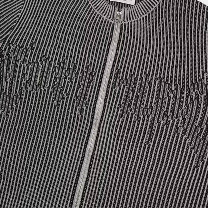 【Unisex】條紋雙拉鍊針織外套 Striped Double-Zip Knit Jacket