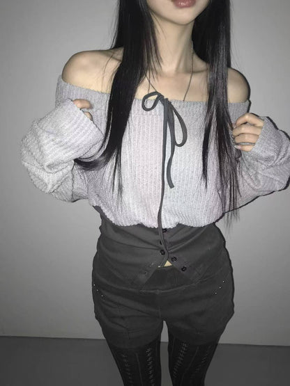 針織修身一字肩 Knit Off-Shoulder Fitted Top
