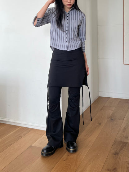 飄帶裙擺皺摺長褲 Ribbon Hem Ruched Wide Leg Pants